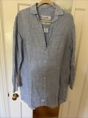 Frank & Eileen Women’s Blue and White Stripe Linen Mary Dress shirt dress